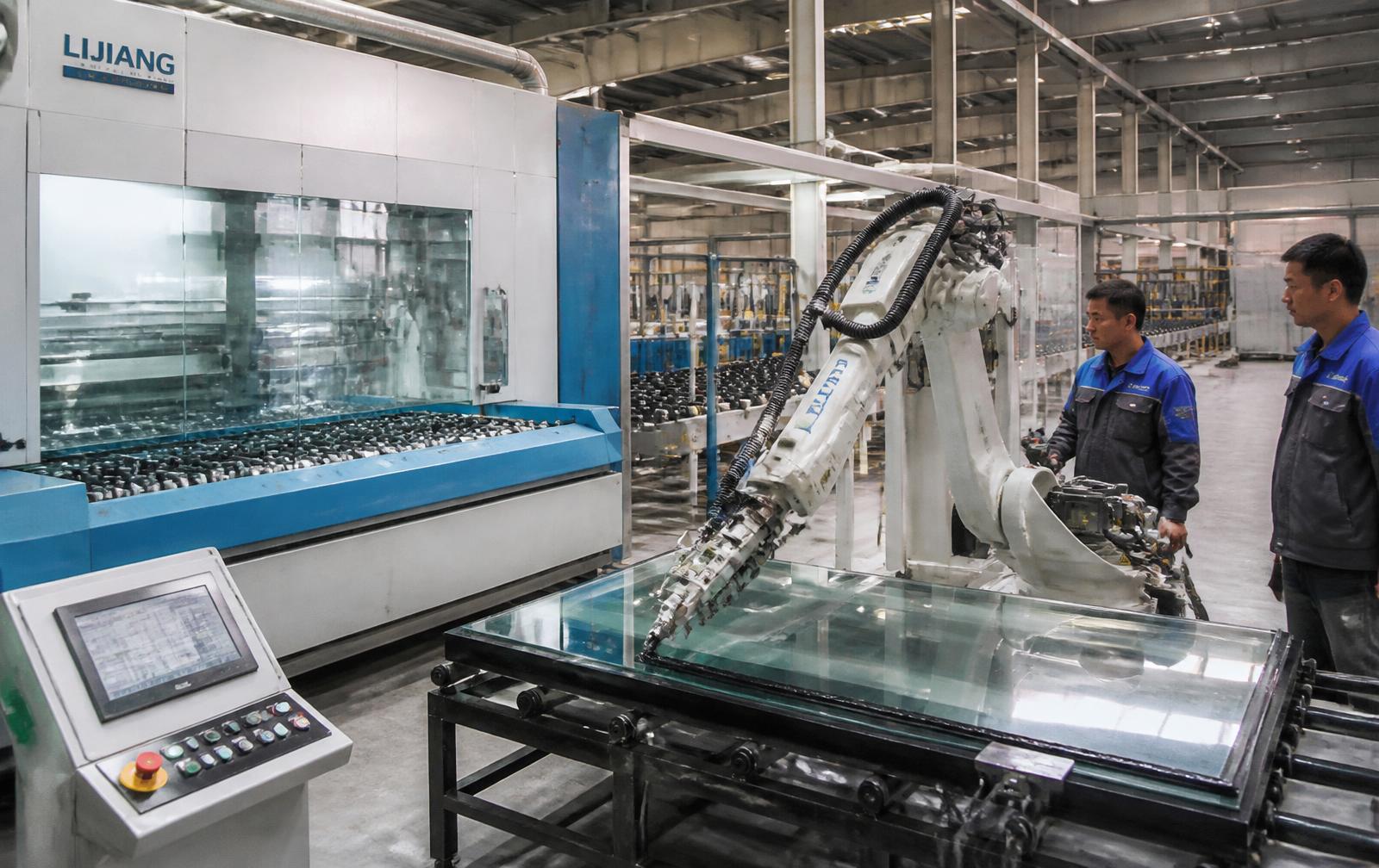 Linie automatizată de geam termoizolant, cu mașină de spălat sticlă și robot de sigilare